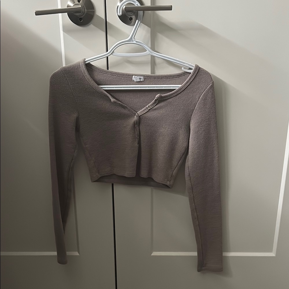 Women's Long Sleeve Crop Top - Brown